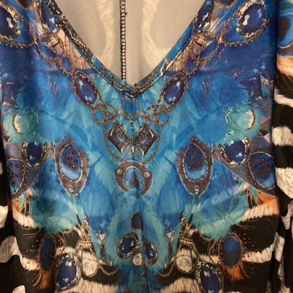 Party 21 3/4 Sleeve Blouson Top in Bejeweled Animal Print with Stripe. Size M. - Picture 2 of 10